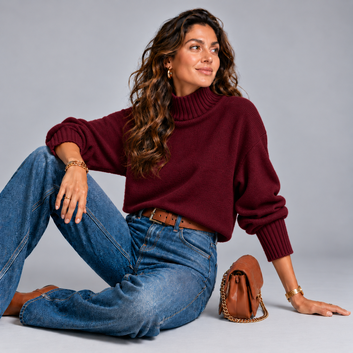 Super Soft Turtle Neck Jumper with Ribbed Sleeves