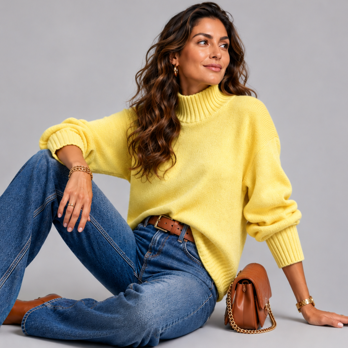 Super Soft Turtle Neck Jumper with Ribbed Sleeves
