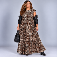 Pleated Leopard Print Maxi Dress