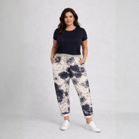 White Navy Floral Print Joggers