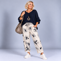 White Navy Lily Print Joggers with pockets