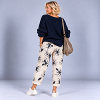 White Navy Lily Print Joggers with pockets
