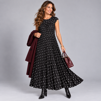 Pleated Polka Dot Print Maxi Dress