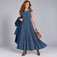 Pleated Polka Dot Print Maxi Dress