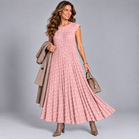 Pleated Polka Dot Print Maxi Dress