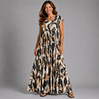 Pleated Leaf Print Print Maxi Dress with Pockets