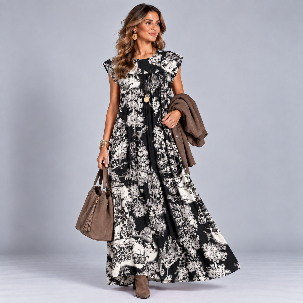 Pleated Tiger Print Maxi Dress