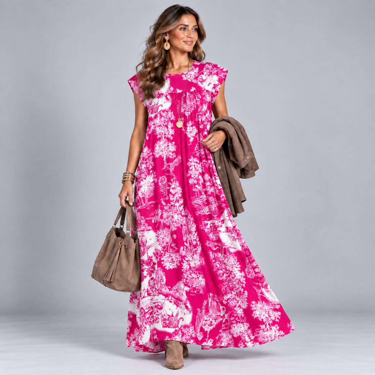 Pleated Tiger Print Maxi Dress