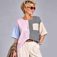 Patchwork Checked Short Sleeve Blouse