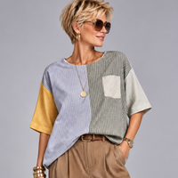 Patchwork Checked Short Sleeve Blouse