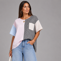Patchwork Checked Short Sleeve Blouse