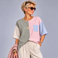 Patchwork Checked Short Sleeve Blouse
