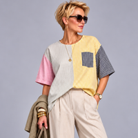 Patchwork Checked Short Sleeve Blouse