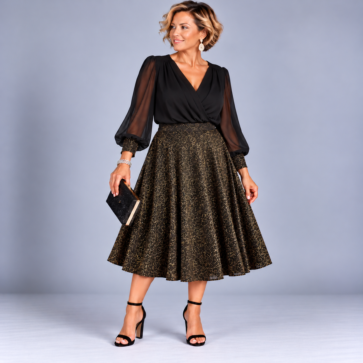Sparkly Elastic Waist A-Line Swing Skirt