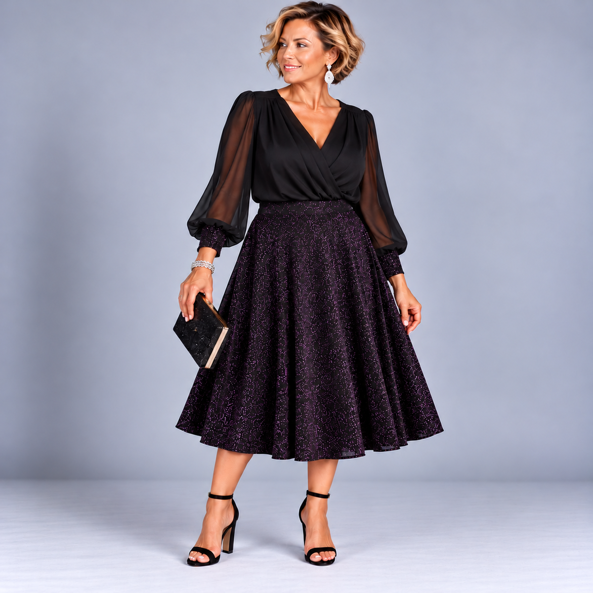 Sparkly Elastic Waist A-Line Swing Skirt