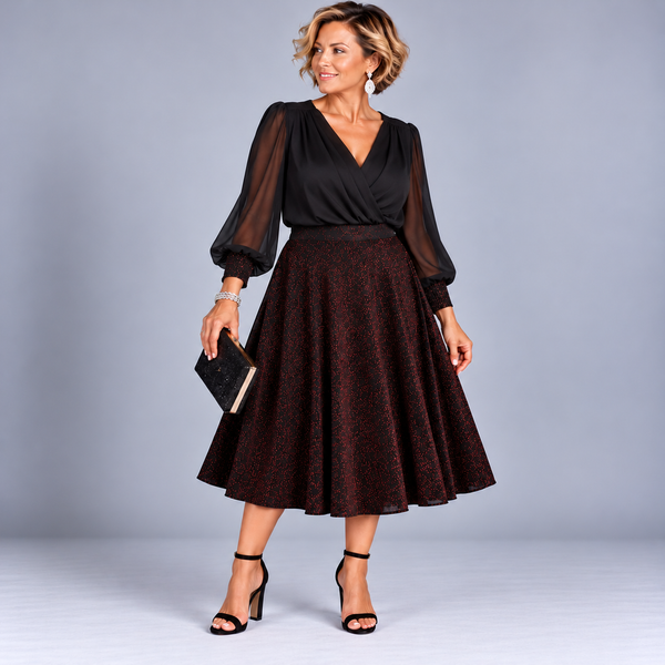 Sparkly Elastic Waist A-Line Swing Skirt