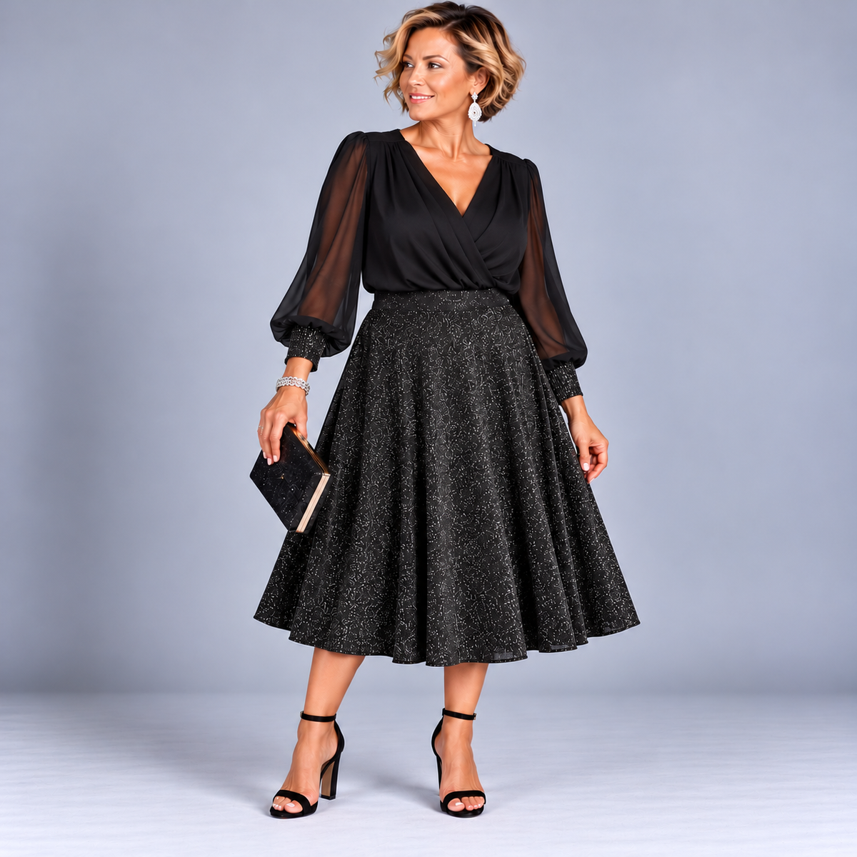 Sparkly Elastic Waist A-Line Swing Skirt