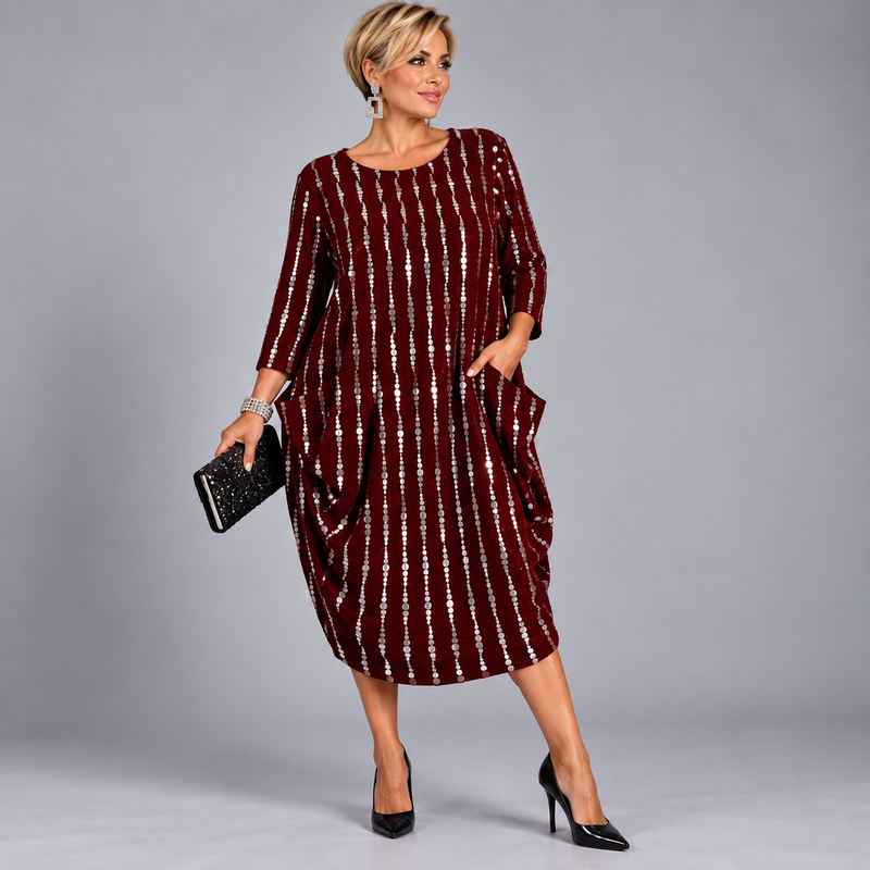 Sparkly Sequin Loose Fitted Dipped Hem Dress