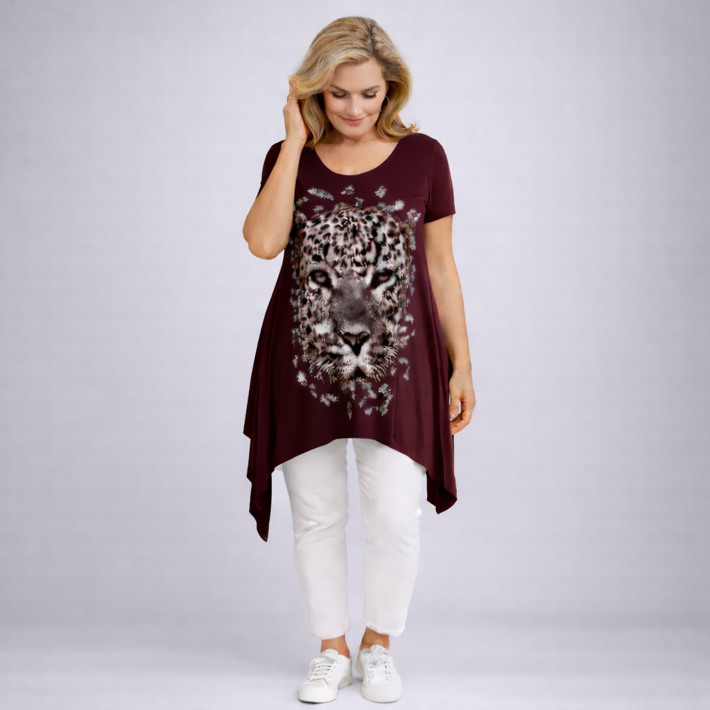 Hanky Hem Long Length Leopard Print Top
