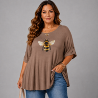Bee Print Swing Top with Button Half-Sleeves
