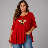Bee Print Swing Top with Button Half-Sleeves