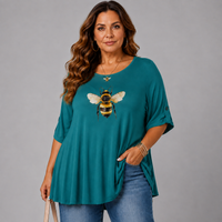 Bee Print Swing Top with Button Half-Sleeves
