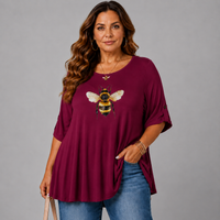 Bee Print Swing Top with Button Half-Sleeves