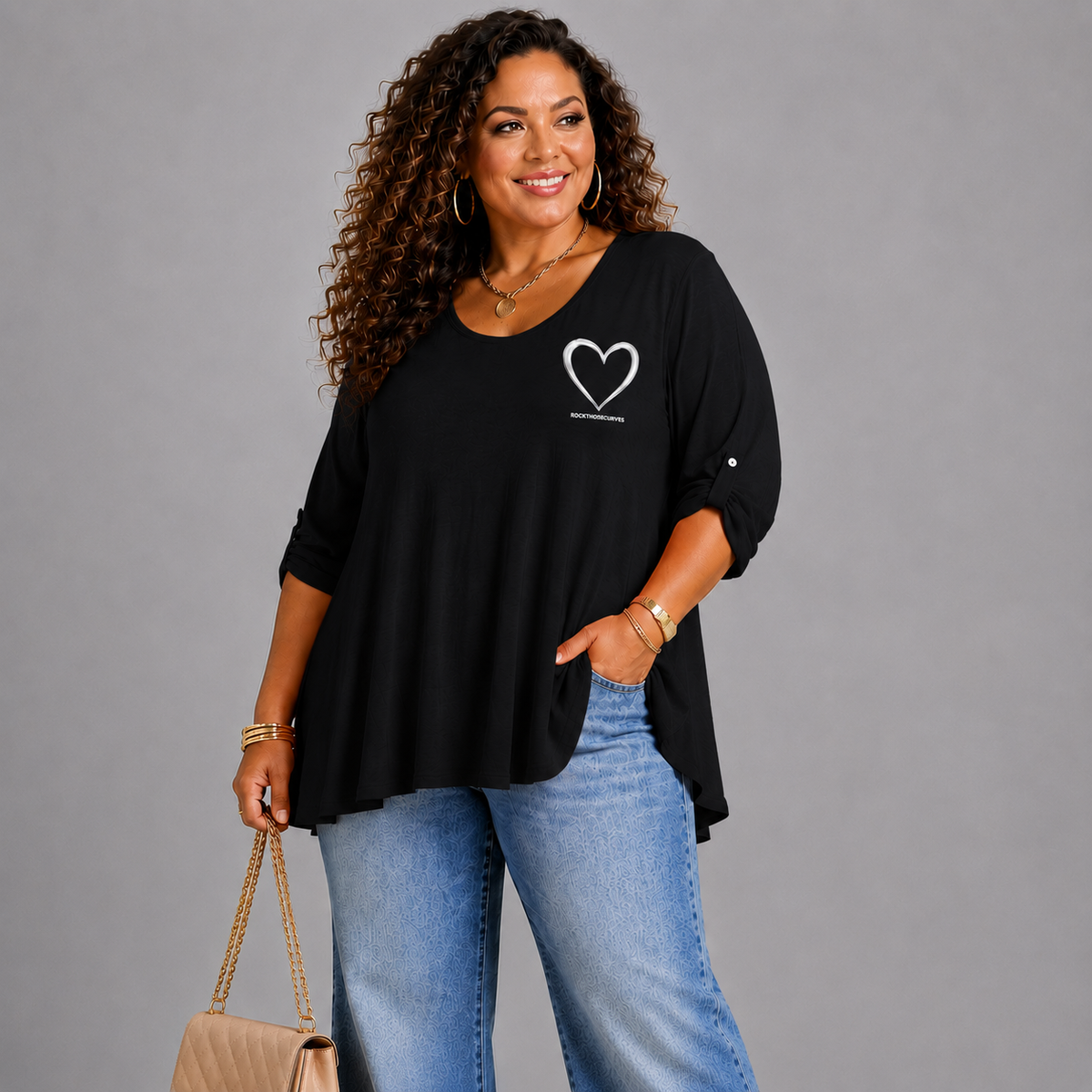 Swing Top with RockThoseCurves™ Heart Motif & Button Tab Sleeves