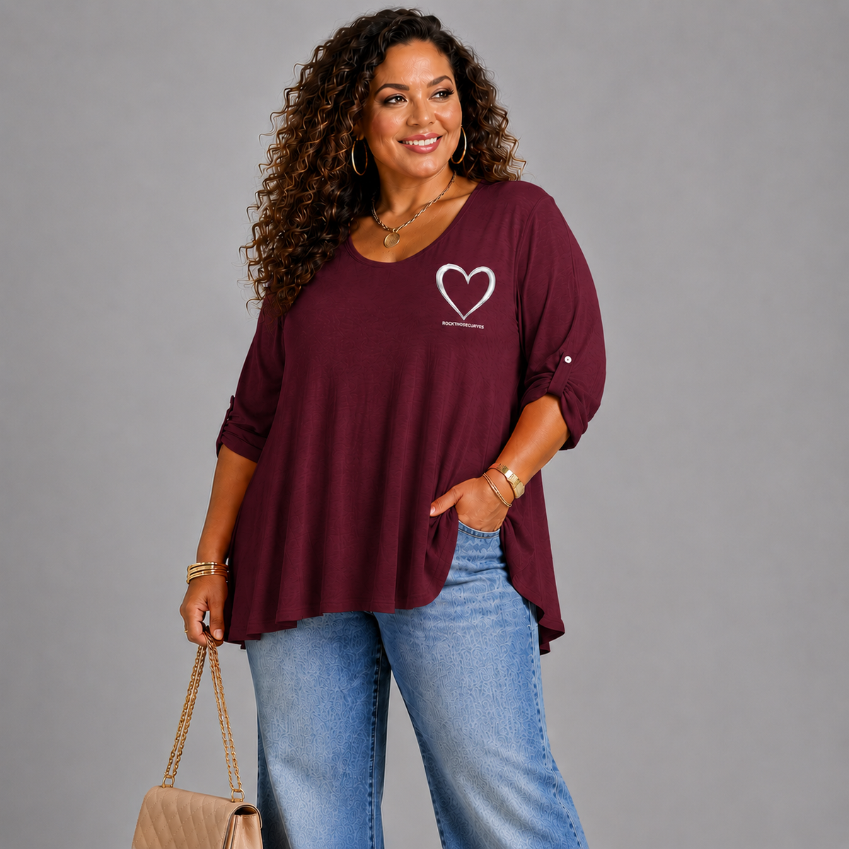Swing Top with RockThoseCurves™ Heart Motif & Button Tab Sleeves