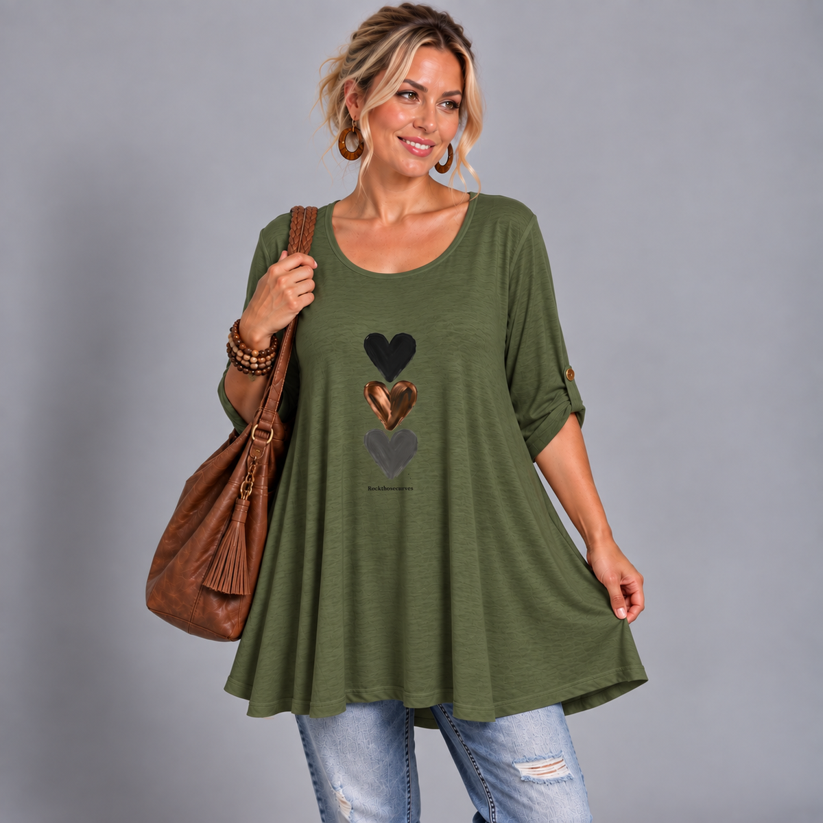 Three Hearts Swing Top With Button Tab Sleeves