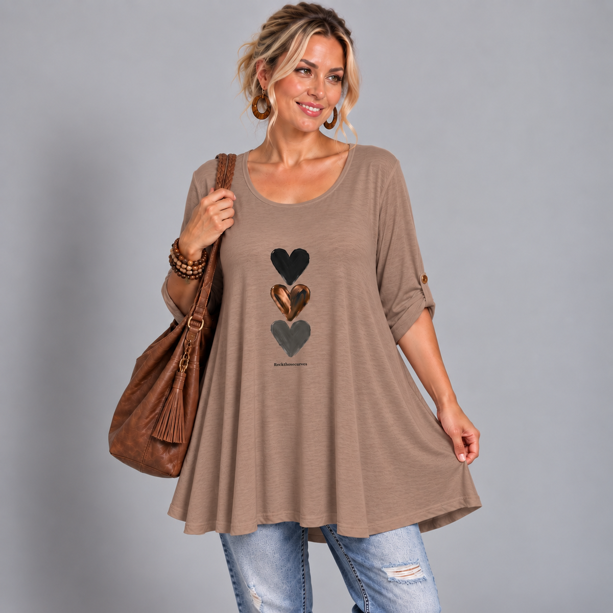 Three Hearts Swing Top With Button Tab Sleeves