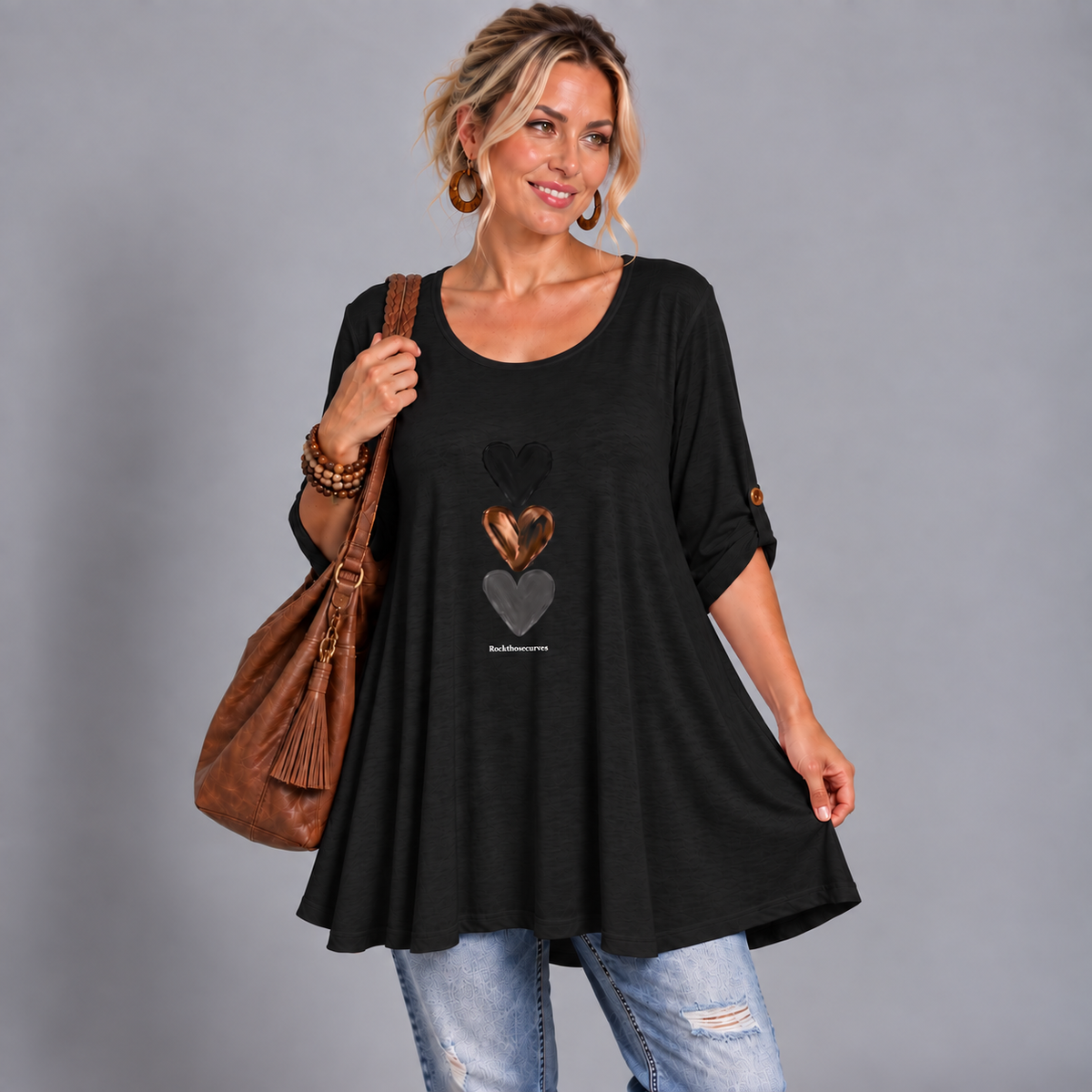 Three Hearts Swing Top With Button Tab Sleeves