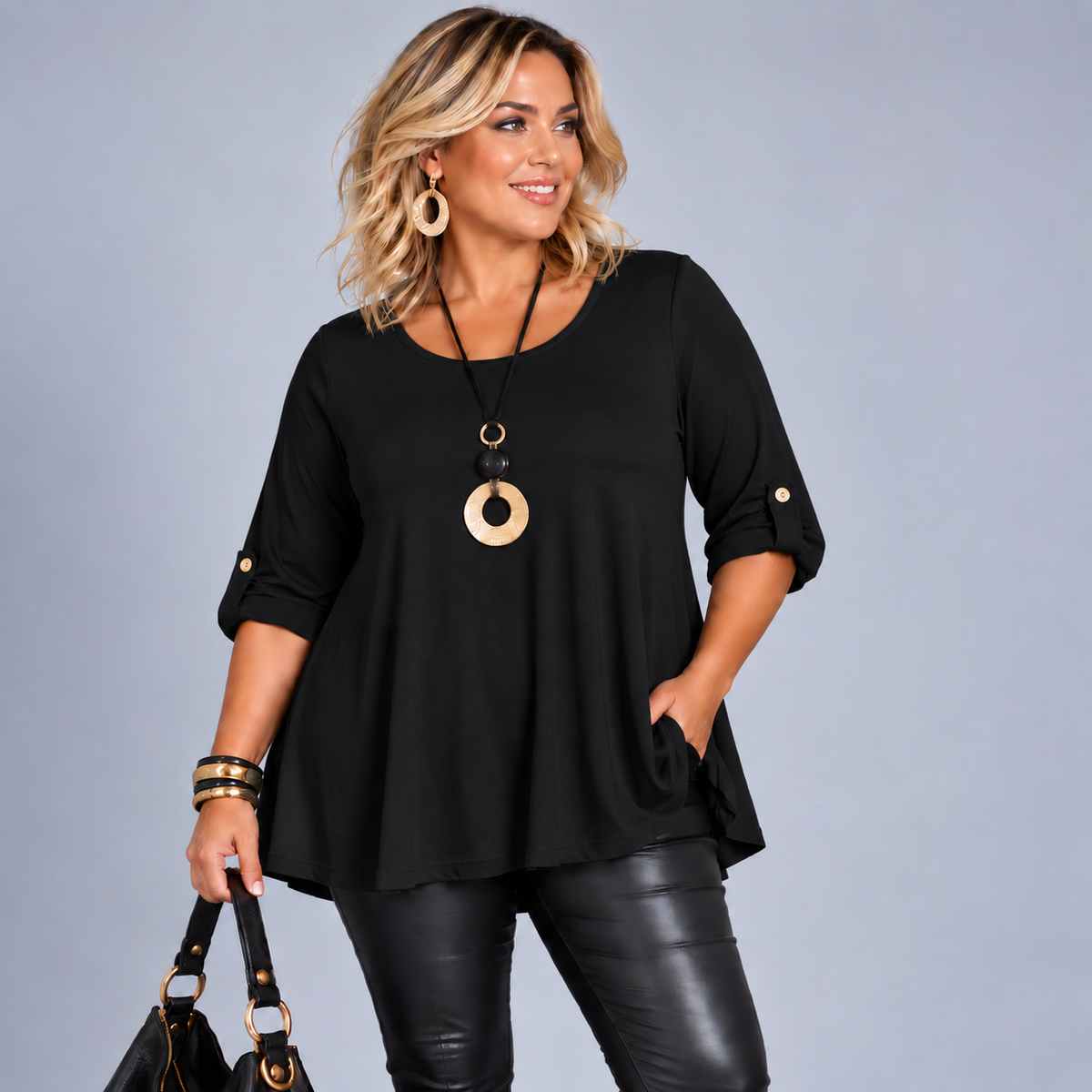 3/4 Button Sleeve Sleeve Swing Top