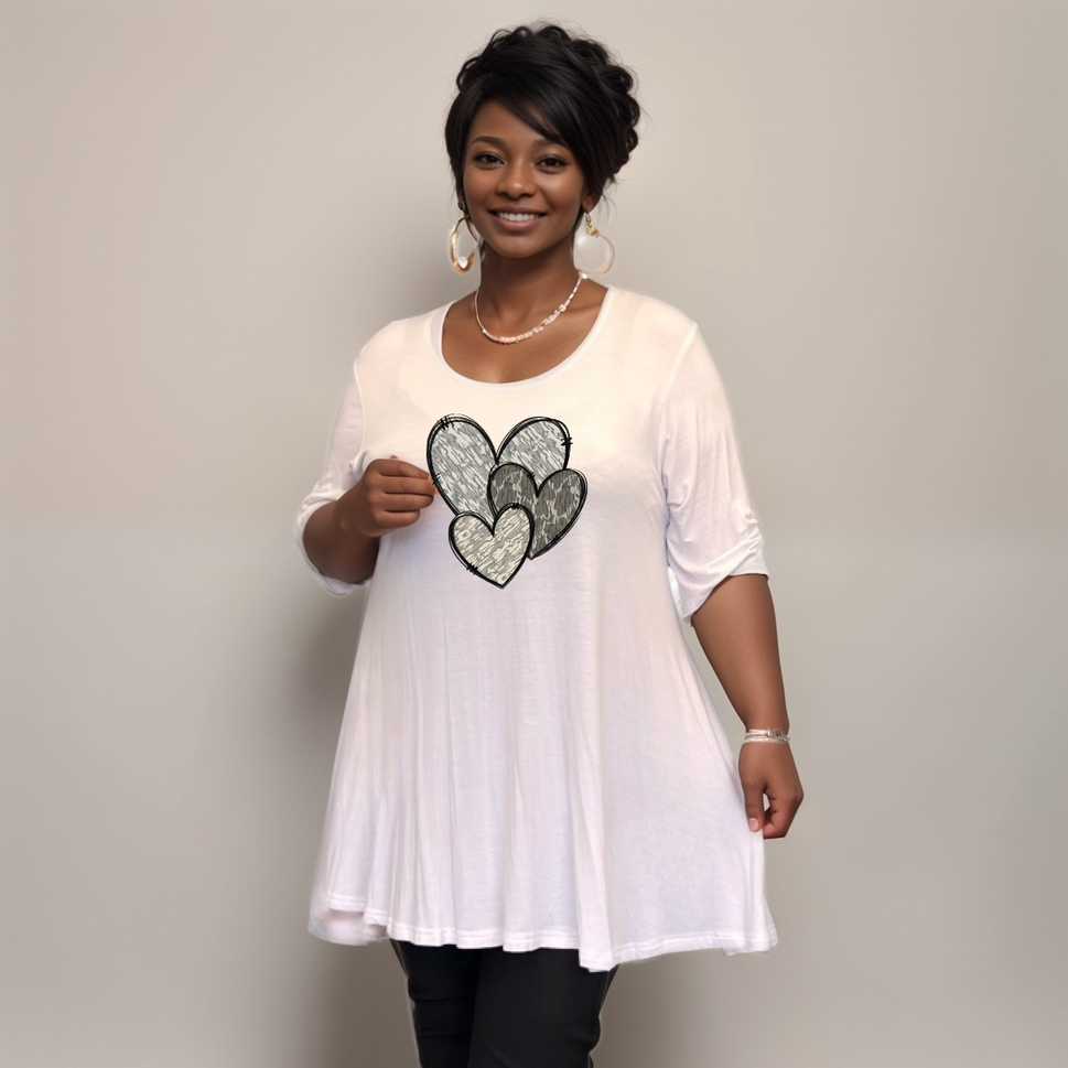 CAMO + LEOPARD HEARTS SWING TOPWHITE GREY / UK 14