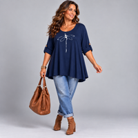 Dragonfly Button Sleeve Swing Top