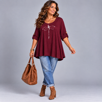 Dragonfly Button Sleeve Swing Top