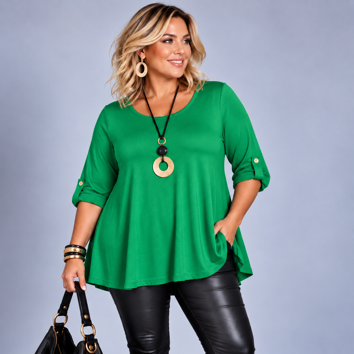 3/4 Button Sleeve Sleeve Swing Top