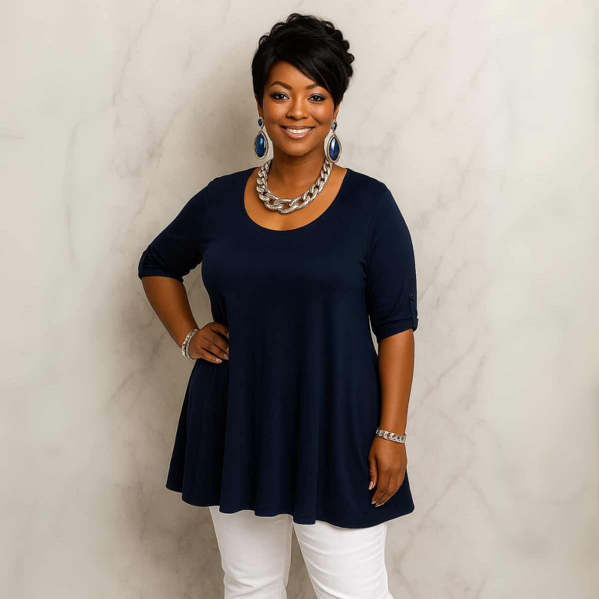 3/4 Button Sleeve Sleeve Swing Top