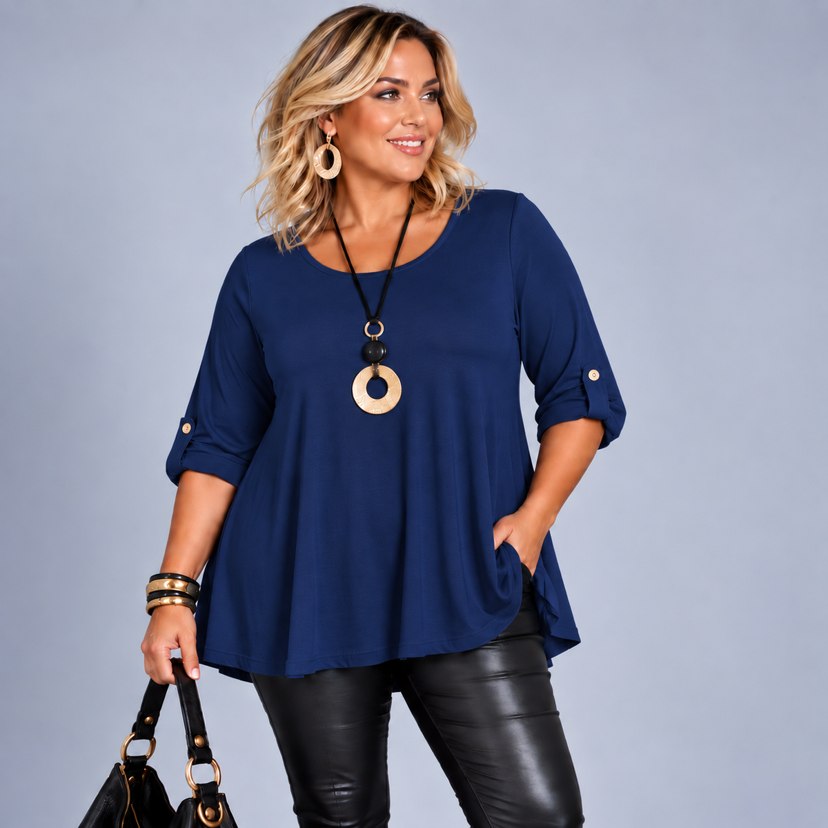 3/4 Button Sleeve Sleeve Swing Top