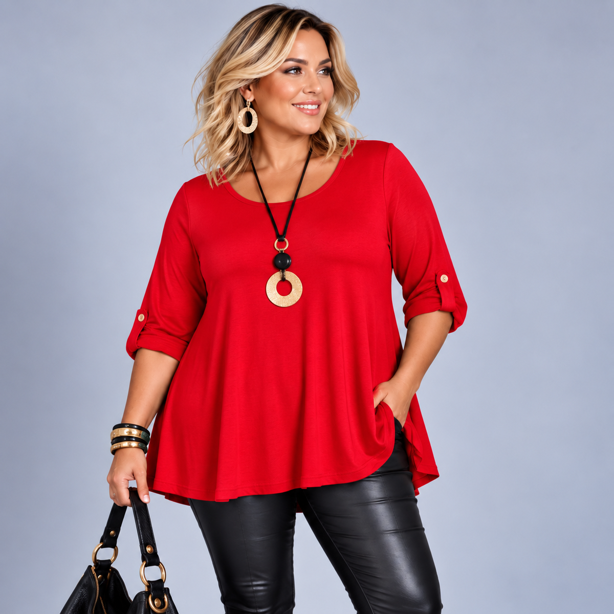 3/4 Button Sleeve Sleeve Swing Top