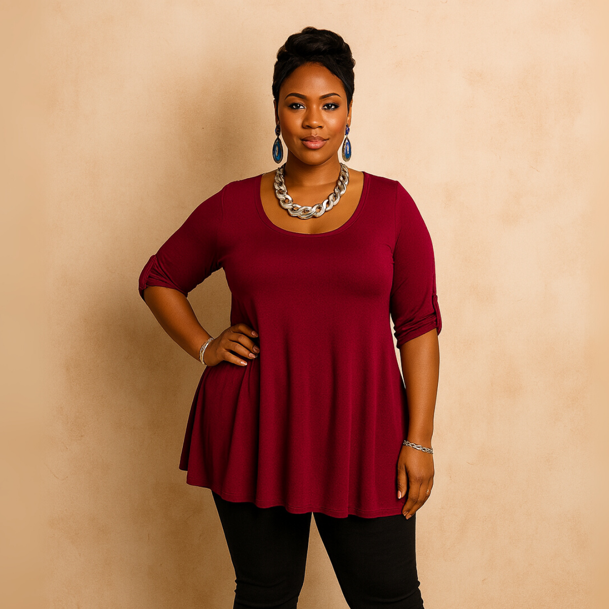 3/4 Button Sleeve Sleeve Swing Top