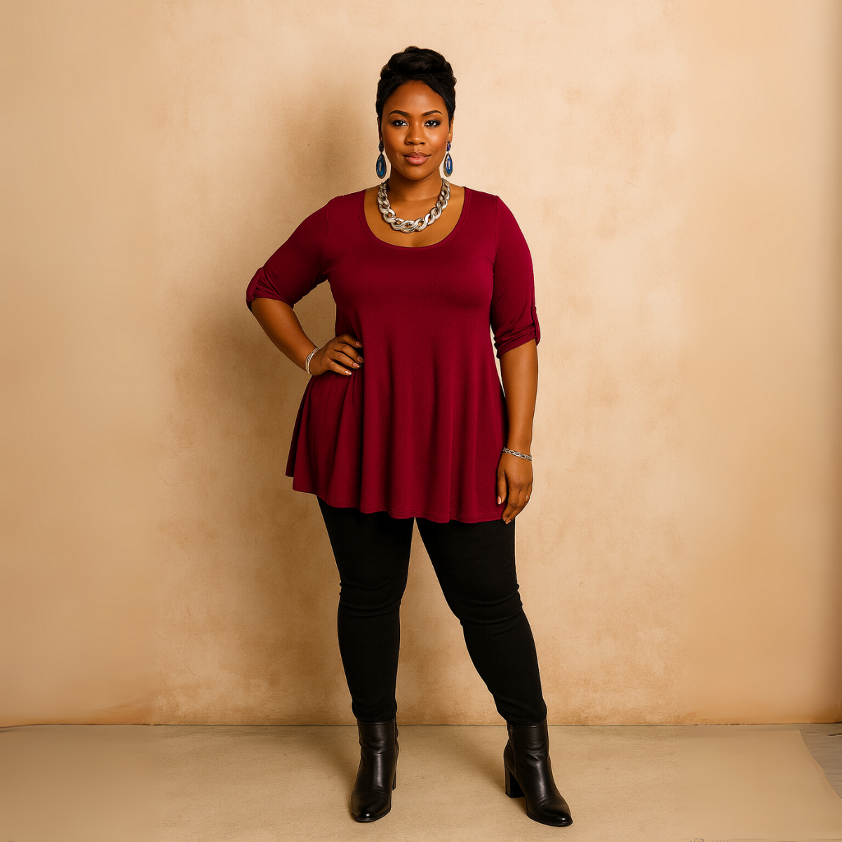 3/4 Button Sleeve Sleeve Swing Top