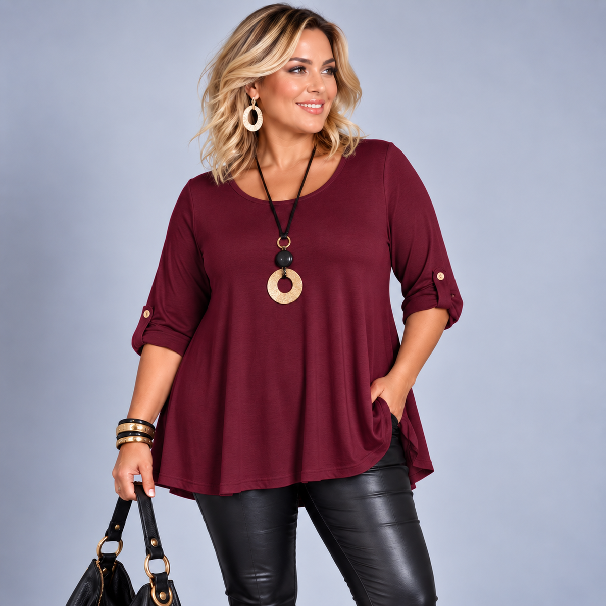 3/4 Button Sleeve Sleeve Swing Top