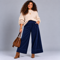Fine Cord Flared Leg Elastic Waist Jeans / Trousers with Wide Turn-Ups