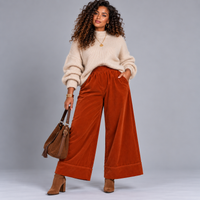 Fine Cord Flared Leg Elastic Waist Jeans / Trousers with Wide Turn-Ups