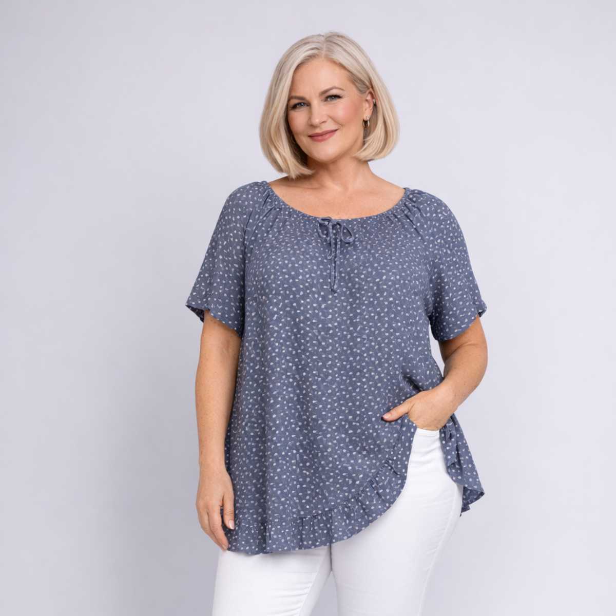 Floral Elastic Neck Short Sleeve Top
