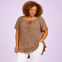 Floral Elastic Neck Short Sleeve Top