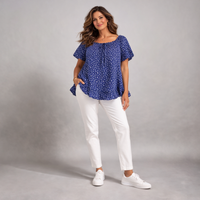 Floral Elastic Neck Short Sleeve Top