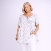 Floral Elastic Neck Short Sleeve Top