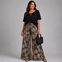 Fine Leopard Elasticated Waist Palazzo Trousers